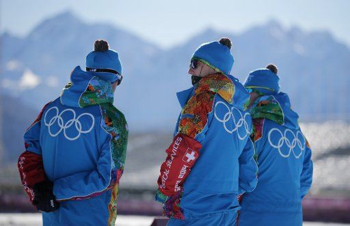 Members of the Sochi 2014 medical services wait at the Laura Cross country Center near Krasnaya Polyana, Russia, 03 February 2014. The Olympic Winter Games 2014 in Sochi run from 07 to 23 February 2014. Photo: KAY NIETFELD\/