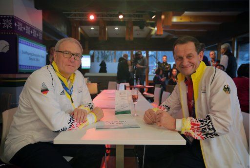 President of the DOSB, Alfons Hoermann (R) and Michael Vesper, Chef de Mission seen during the Opening of the Deutsches Haus (German House) in Gorki Village near Krasnaya Polyana, Krasnodar region, Russia, 06 February 2014. The Olympic Winter Games ...