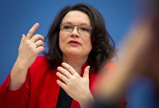 German Minister for Labour and Social Affairs Andrea Nahles (SPD) comments on the government\