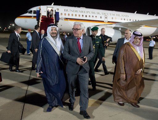 German Foreign Minister Frank-Walter Steinmeier (SPD) arrives at Djiddah (Saudi Arabia) and is greeted by the Saudi Arabian foreign ministry on 12 October 2014. PHOTO: TIM BRAKEMEIER\/