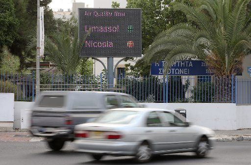 The measured air quality is displayed alongside a busy road in Nicosia, Cyprus, 17 September 2015. PHOTO: FRISO GENTSCH\/