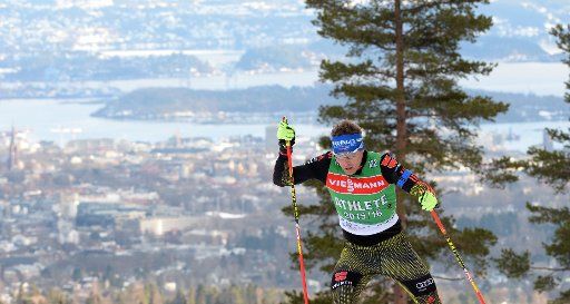 dpatopbilder Biathlete Andreas Birnbacher of Germany in front of the Oslo Fjord in action during a training session prior the Individual competition at the Biathlon World Championships, in the Holmenkollen Ski Arena, Oslo, Norway, 08 March 2016. ...