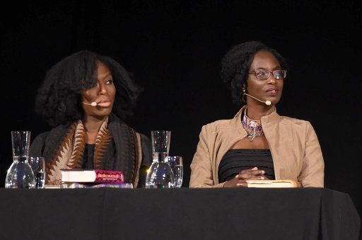 British author Taiye Selasi (L) and Kenyan author Yvonne Adhiambo Owuor speak during a reading session at the international literature festival Lit.cologne on Cologne, Germany, 14 March 2016. Photo: Horst Galuschka\/dpa - NO WIRE SERVICE -