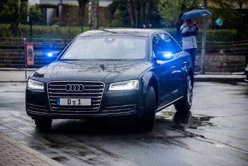 The German President and his partner arriving in Kronach, germany, 15 April 2016. Gauck wants to inform hinself on the commitment of citizens in the municipalities. Photo: Nicolas Armer\/
