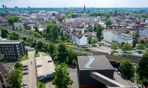View over Bochum from the winding tower of the German Mining museum in Bochum (North Rhine-Westphalia), Germany, 04 June 2016. Photo: Thomas Eisenhuth - NO WIRE SERVICE -