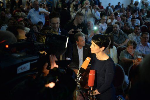 Frauke Petry, Chairwoman of the AfD party, arriving for a discussion round of the AfD state association Brandenburg on the topic \