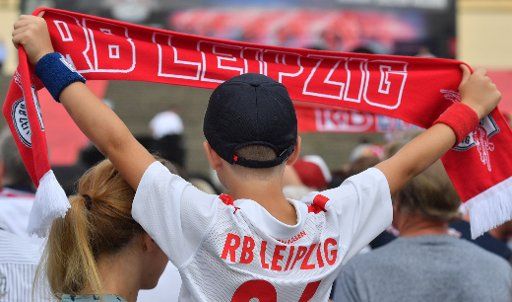 For the season opening the German Bundesliga soccer club RB Leipzigs teammates are out to meet the fans in Red Bull Arena in Leipzig, Germany, 14 August 2016. Photo: HENDRIK SCHMIDT\/