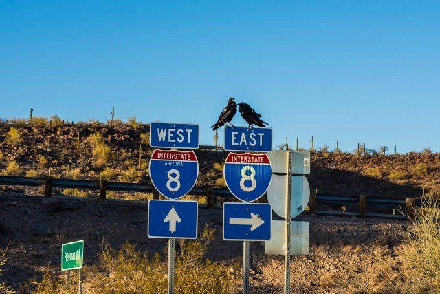 SONORA, ARIZONA: The traffic signs in Arizona-Sonora Desert.