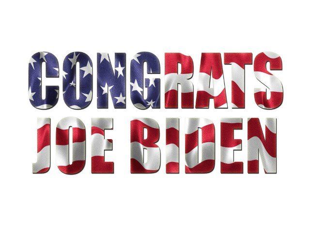 Congratulatory Message to Joe Biden, the President-Elect of the United States. Text with flag texture against a white backdrop.