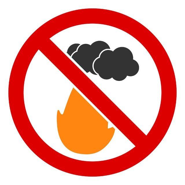 No Smoking Fire icon. Illustration style is a flat iconic symbol inside red crossed circle on a white background. Simple No Smoking Fire raster sign, designed for rules, restrictions, regulations,