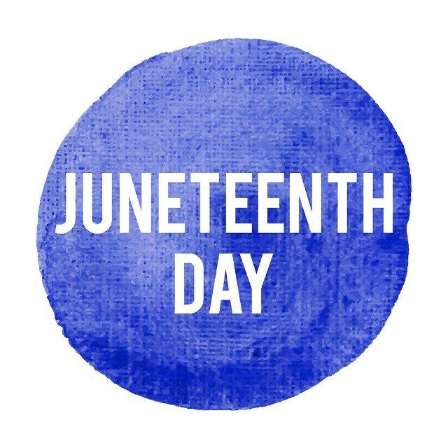Juneteenth Day Holiday, celebration, card, poster, logo, lettering, words, text written on blue painted background vector illustration.