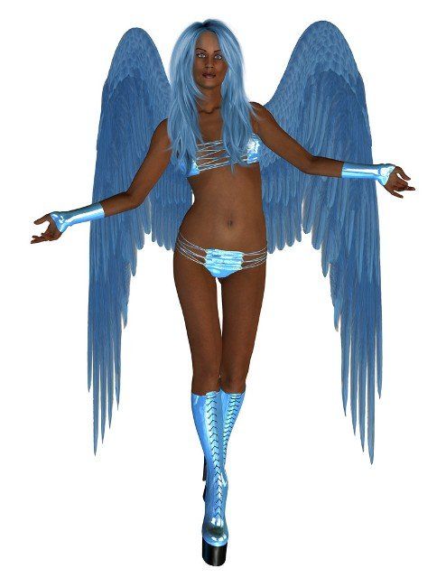 African blue angel, standing with arms open