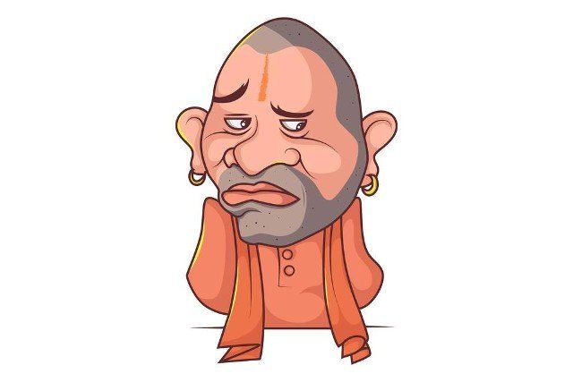Vector cartoon illustration of Yogi Adityanath upset. Isolated on white background.