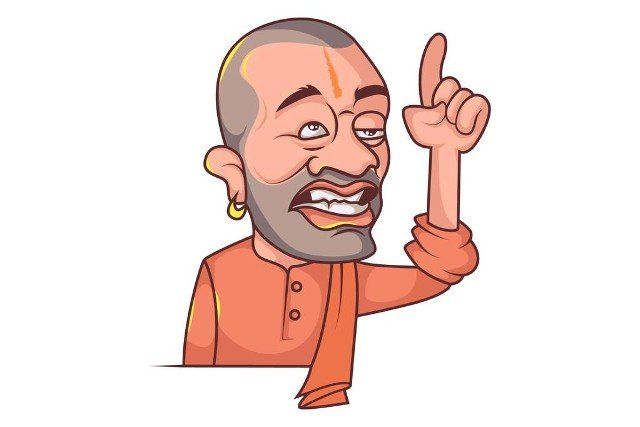 Vector cartoon illustration of Yogi Adityanath happy. Isolated on white background.