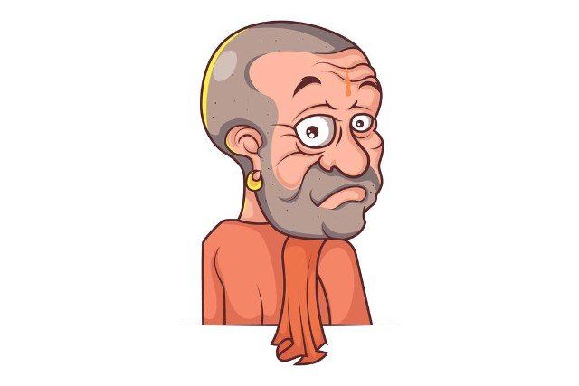 Vector cartoon illustration of Yogi Adityanath sad. Isolated on white background.