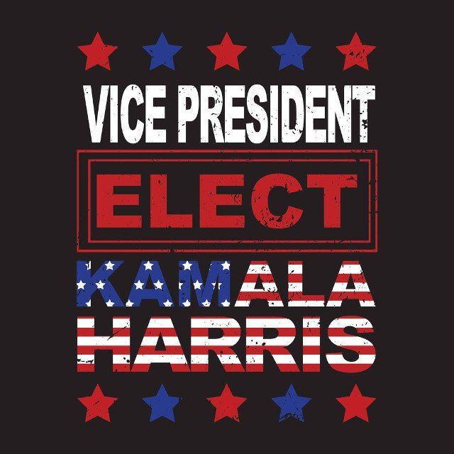 Kamala Harris Vice President Elect. United States of America Presidential Election design vector grunge style. Poster design template. Elected Vice President Kamala Harris lettering. American flag.