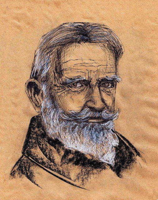 A series of great writers. George Bernard Shaw; born 1856, Dublin, United Kingdom of Great Britain and Ireland. Irish playwright and novelist, laureate of the Nobel Prize in Literature