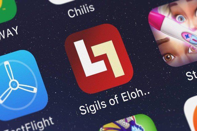 London, United Kingdom - September 30, 2018: Close-up shot of the Sigils of Elohim mobile app from Devolver Digital.