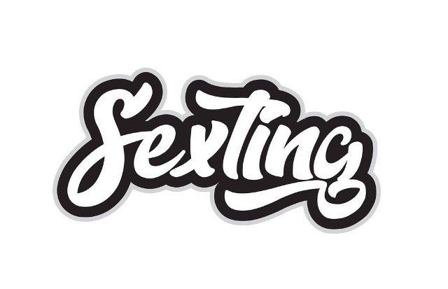 sexting hand written word text for typography design in black and white color. Can be used for a logo, branding or card