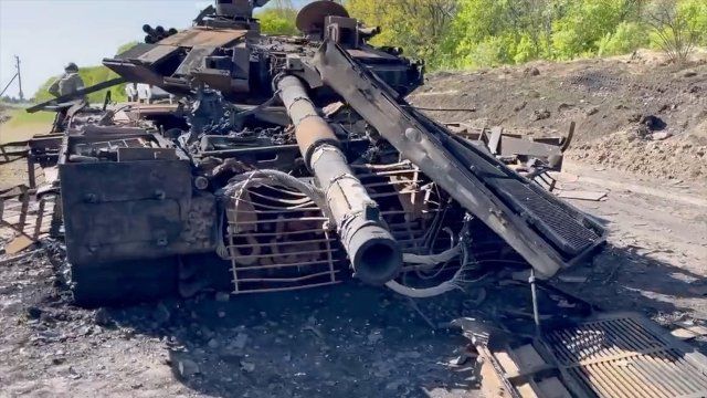 Russia most expensive and up-to-date new T-90M Breakthrough tank is destroyed by Ukraine Territorial Defense fighters near Stary Saltiv, to the north of Kharkiv, using Swedish hand-held anti-tank grenade launcher Carl Gustaf. T-90M is a £4million latest-generation war machine of Russia army. The Ukrainian MoD claimed the tank was taken out by a Carl Gustaf recoilless rifle - a Swedish-made rocket launcher that costs around £18,500, including the rocket. The video emerged as Ukrainian forces push out from Kharkiv in a sweeping counter-attack towards the Russian border. Having recaptured Stary Saltiv from Putin\