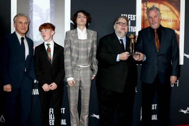 LOS ANGELES - NOV 5: Christoph Waltz, Finn Wolfhard, Guillermo del Toro, Gregory Mann, Mark Gustafson at the AFI Fest - "Guillermo del Toro\