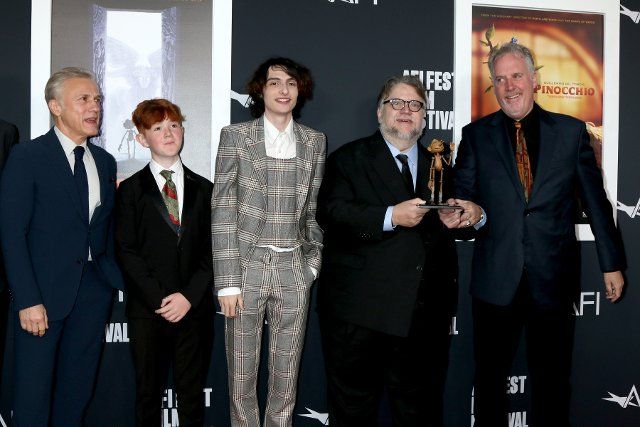 LOS ANGELES - NOV 5: Christoph Waltz, Finn Wolfhard, Guillermo del Toro, Gregory Mann, Mark Gustafson at the AFI Fest - "Guillermo del Toro\