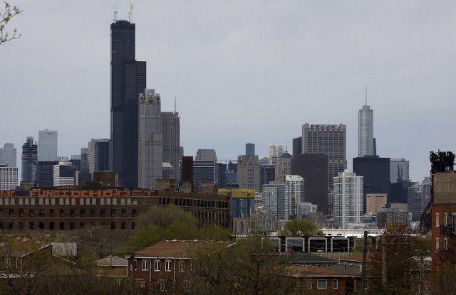 The Chicago skyline looms over the near south neighborhoods on May 8, 2022. (Antonio Perez\/Chicago Tribune\/TNS