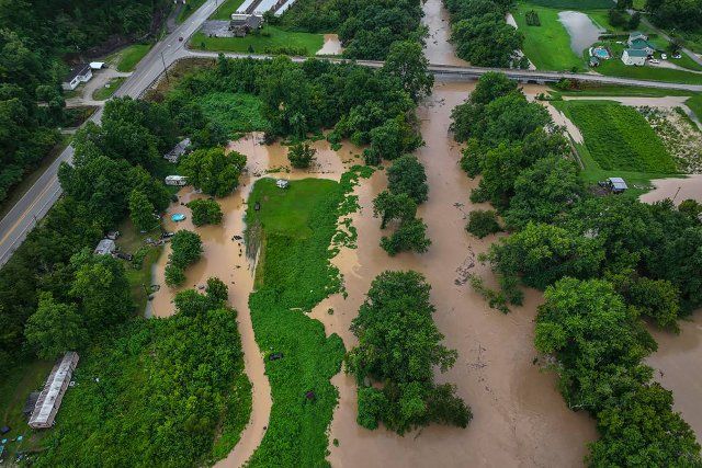Flooding in the early morning on Thursday, July 28, 2022, near Wolverine Road in Breathitt County, Kentucky. (Ryan C. Hermens\/Lexington Herald-Leader\/TNS