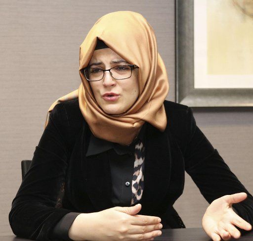 Hatice Cengiz, the fiancee of slain Saudi Arabian journalist Jamal Khashoggi, is interviewed in London on June 17, 2019. The 36-year-old called on the Japanese government to bring up the issue of his murder during the Group of 20 summit in Osaka. (Kyodo) ==Kyodo