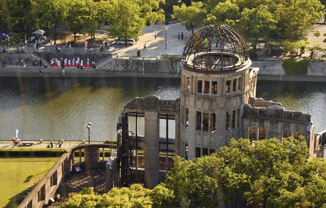File photo taken on Aug. 5, 2021, shows the World Heritage-listed Atomic Bomb Dome in Hiroshima on the eve of the 76th anniversary of the U.S. atomic bombing of the western Japan city. (Kyodo) ==Kyodo
