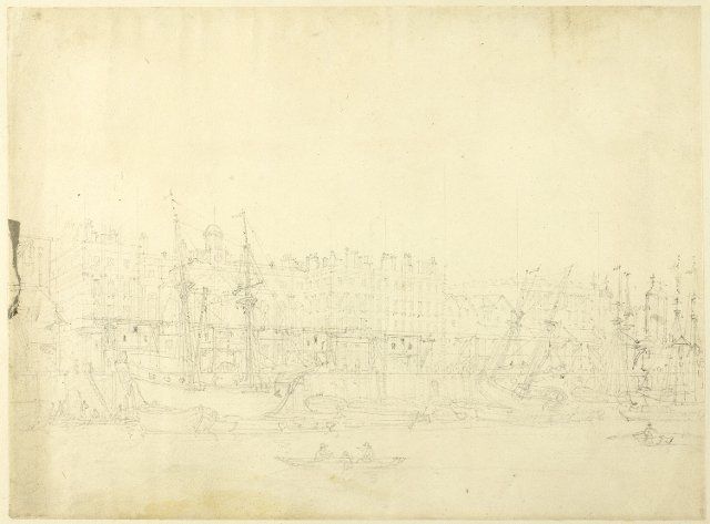 Study for Custom House, from the River Thames, from Microcosm of London, c. 1808