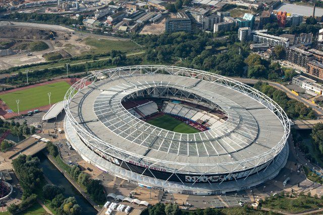 London Stadium, formerly known as Olympic Stadium and site of 2012 Summer Olympics, now home to West Ham Football Club, Stratford Marsh, Greater London Authority, 2021
