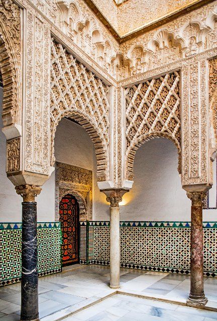 Stucco elements in the Alcázar, Seville, Seville, Andalusia, Spain