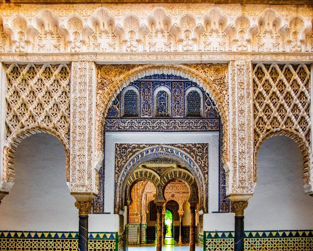Stucco elements in the Alcázar, Seville, Seville, Andalusia, Spain