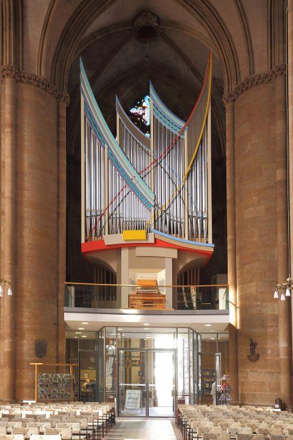 Modern organ of the Gothic Elisabethkirche, interior view, Marburg, Hesse, Germany