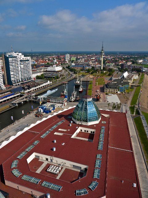 View of the Schiffahrtsmuseum and Mediterraneo from the Atlantic Hotel, Bremerhaven, Germany