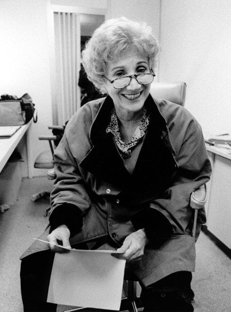 October 1995 File Photo of : American actress Olympia Dukakis rehearse her text, during a movie shoot in Montreal, Canada, October 28, 1995 After beeing a stage actress for more than 30 years she made her feature-film debut in Moonstruck directed by Rose Castorini, it earned her an Academy Award for Best Supporting Actress. (Photo byJohn Raudsepp - Agence Quebec Presse) ON SPEC NOTE : scan from B&W print, scans negs available on request