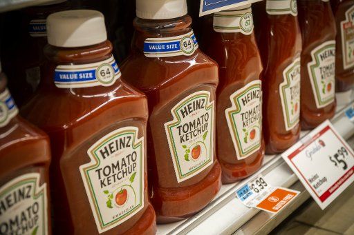 Bottles of Kraft Heinz ketchup on a supermarket shelf in New York on Tuesday July 3, 2018. In retaliation for the Trump administration instituting tariffs on Canadian steel, Canada has instituted tariffs on a number of products including a 10% tariff on ketchup. (Â Richard B. Levine)