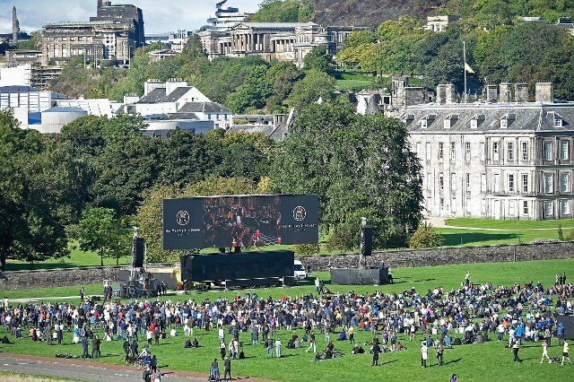 Crowds in Holyrood Park, Edinburgh, attend a public screening of the funeral of Queen Elizabeth II. 19th September