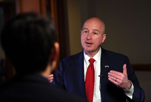 Nebraska Governor Pete Ricketts receives an exclusive interview with Xinhua in Omaha, Nebraska, the United States, on May 5, 2017. As someone who grew up in the city of Omaha in the midwest, Nebraska governor Pete Ricketts believes the United ...