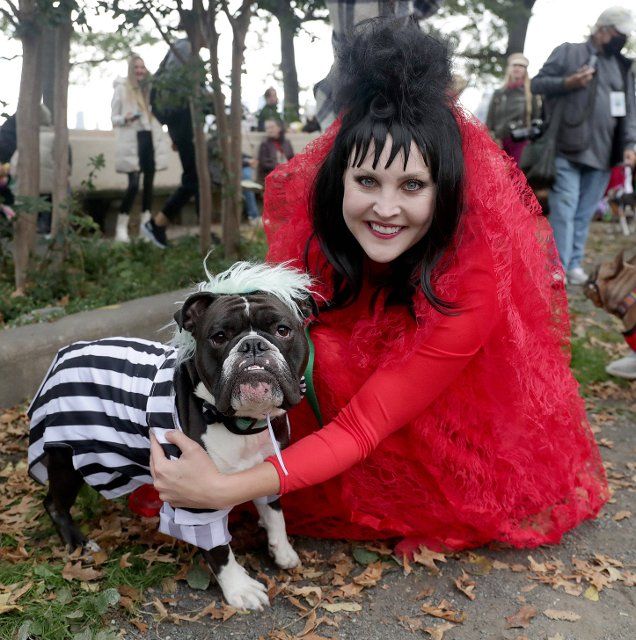 Dogs of all shapes and sizes and their owners dressed in costume while participating in the 31st Annual Tompkins Square Halloween Dog Parade in New York City on October 23, 2021. Theme is Beetlejuice. (Photo by Andrew Schwartz)\/\/SCHWARTZANDREW_PETS0089\/2110241116\/Credit:Andrew Schwartz\/SIPA