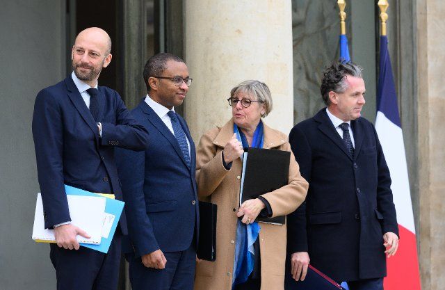 French Minister for Transformation and Public Services Stanislas Guerini , French Education Minister Pap Ndiaye ,French Minister for Ecological Transition and Territorial Cohesion Christophe Bechu and French High Education and Research Minister Sylvie Retailleau leaving after the weekly cabinet meeting at Elysee Palace. Paris, FRANCE-29\/11\/2022\/\/01JACQUESWITT_CONSEIL003\/Credit:Jacques Witt\/SIPA\/2211291300\/Credit:Jacques Witt\/SIPA