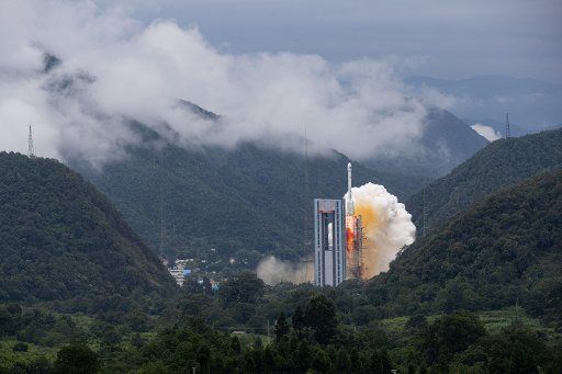 (200623) -- XICHANG, June 23, 2020 (Xinhua) -- A carrier rocket carrying the last satellite of the BeiDou Navigation Satellite System (BDS) blasts off from the Xichang Satellite Launch Center in southwest China\