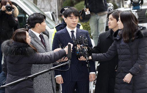 A South Korean singer Seungri (real name: Lee Seung-hyun), member of K-Pop boys band Big Bang, arrives at the Seoul Metropolitan Police Agency in Seoul, South Korea on March 14, 2019. (Photo by Lee Young-ho\/Sipa USA)