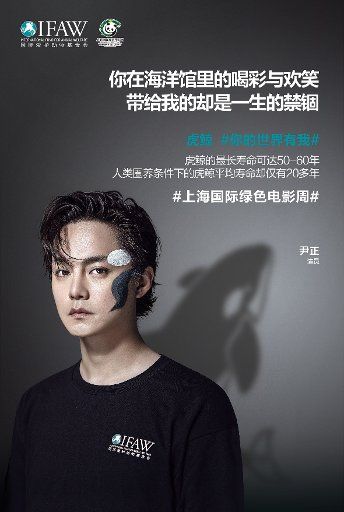 Beijing, CHINA-July 5 2017 (EDITORIAL USE ONLY. CHINA OUT) Chinese actor Yin Zheng prepares to shoot a charity advertisement of International Fund for Animal Welfare as a spokesman of killer whale in Beijing, aiming to appeal the public to protect endangered wildlife. (Photo by \/Sipa USA)