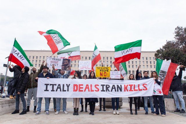 Sit-in organized in front of Foreign Ministry headquarters by Iranian students living in Rome (Photo by Matteo Nardone \/ Pacific Press\/Sipa USA