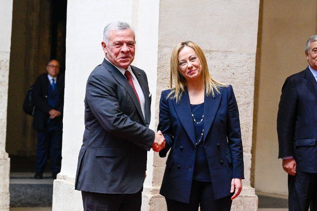 ROME, ITALY - DECEMBER 05: Italian Prime Minister Giorgia Meloni welcomes Jordan\
