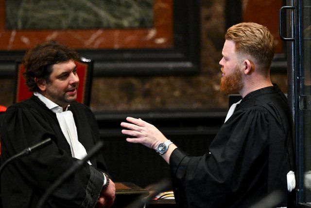 Lawyer Steve Lambert representing the civil parties and Lawyer Jonathan De Taye, representing the accused pictured during the jury constitution at the trial of Salim El Messaoudi, before the Brussels-Capital Assizes Court, in Brussels, Tuesday 06 December 2022. El Messaoudi, a man in his 40s, is accused of the murder of a 28-year-old young man, named Omar, committed in Molenbeek-Saint-Jean on December 8, 2020. BELGA PHOTO DIRK WAEM (Photo by DIRK WAEM\/Belga\/Sipa USA