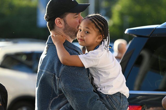 Serena Williams husband Alexis Ohanian with their daughter Alexis Olympia Ohanian Jr. seen arriving at the US Open at the USTA Billie Jean King National Tennis Center in Flushing Meadow Corona Park in the Queens borough of New York City, August 31, 2022. Serena Williams and her sister Venus Williams set to compete in the Womens Doubles championship. (Photo by Anthony Behar\/Sipa USA
