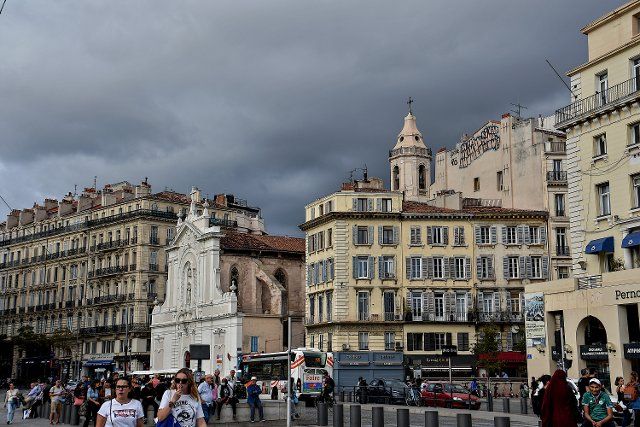 Rain clouds are seen above the Old Port of Marseille. (Photo by Gerard Bottino \/ SOPA Images\/Sipa USA